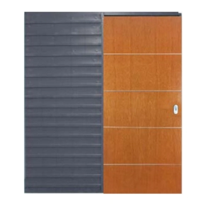 Puerta de embutir en cedro 2" con insertos de aluminio.