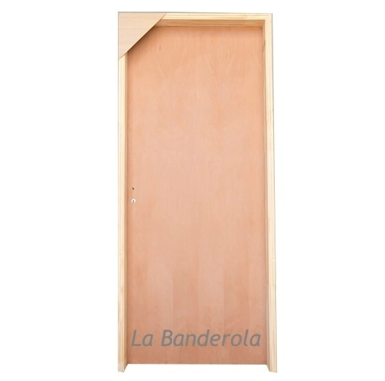 Puerta placa en cedro 2" lisa con m/madera en pino finger.